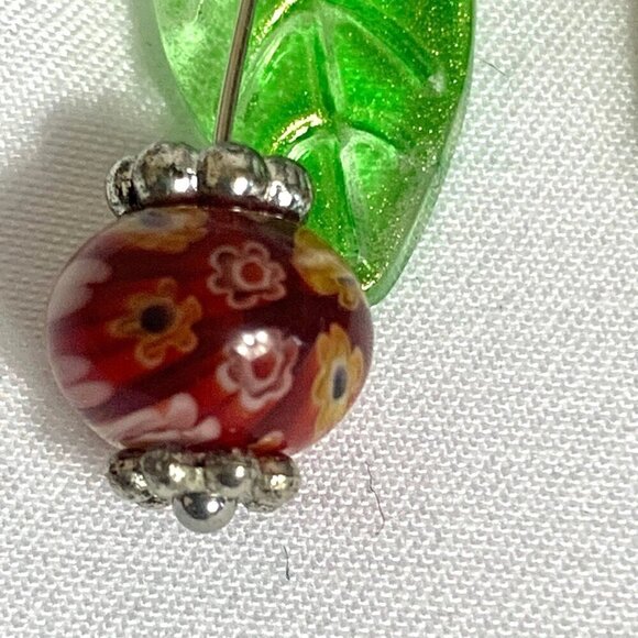REIMAGINED Cherry Glass Bead Drop Dangle Hook Earrings - Picture 4 of 6